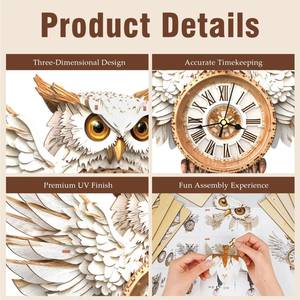 Snowy Owl Wooden <b>Clock</b> <b>Kit</b> wooden puzzle Handcrafted Hanging <b>Clock</b> Art for Room Decor - Product Image 6