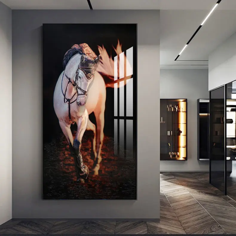 Modern Nordic decorative crystal porcelain brand animal pictures art picture acrylic glass art wall decor horse painting