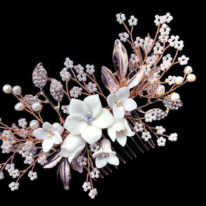 Peigne à perles d'eau fraîche avec strass, 1 pièce, accessoires de <span class=keywords><strong>cheveux</strong></span> avec fleur blanche, pour <span class=keywords><strong>mariage</strong></span> - Product Image 5