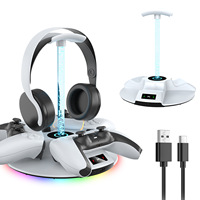 Station de charge 3-en-1 pour manette sans fil PS5 avec éclairage ambiant RGB, chargeur en matériau ABS pour manette PS5