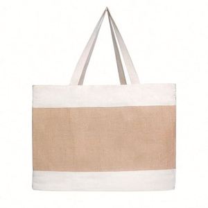 Eco-Friendly School Travel Shopping Beach Women Reusable Canvas Tote Large Capacity Jute Bag With <b>Wallet</b> - Product Image 5