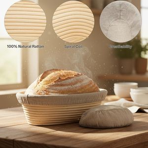 Handmade Rattan Bread Proofing & Fermentation Basket <b>Set</b> 10 Inch Eco-Friendly Dishwasher Safe Vegetable Fruit Storage Kit - Product Image 3
