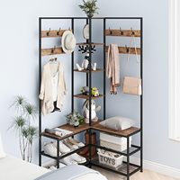 Porte-manteau convertible moderne en fer et bois avec rangement pour chaussures pour salon, chambre, entrée, salle de bain, hôtels