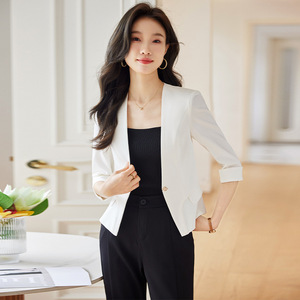 Women's Blazer Summer 2025 Slim Fit Short Jacket Breathable Solid Color Polyester For Petite Women - Product Image 2