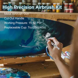 Dual-Action Gravity Airbrush <b>Kit</b>, 0.2/0.3/0.5mm Needles 7/20/40cc Cups Cleaning Tools for Makeup <b>Nail</b> Art Painting Car Detailing - Product Image 5