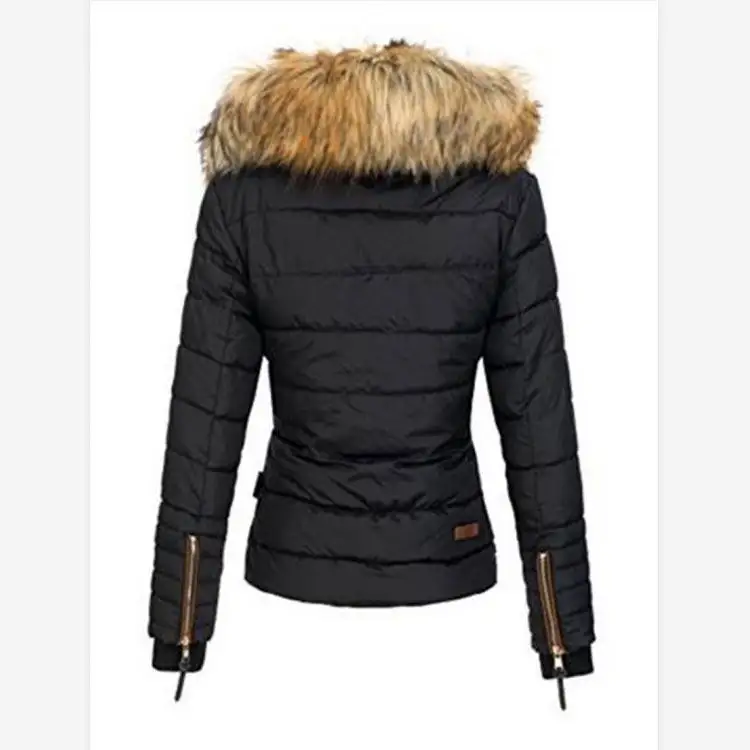 OEMカスタム卸売高品質カスタムロゴ2024冬の女性用ベルトダウンフグジャケット、フェイクファートリムフード付き