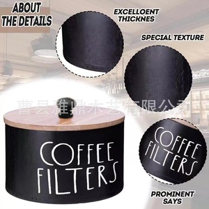 Coffee Storage Container With Wooden Lid Cylinder Shape For Coffee Pods And Filters Home <b>Kitchen</b> Use - Product Image 3