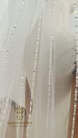 Voile de mariée QUEENSGOWN, magnifique, fait main, orné de cristaux, broderie personnalisée, texte brodé, voile de mariée avec bordure de perles