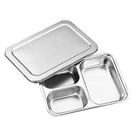 Plateau de restauration rapide en acier inoxydable 304 avec compartiment 3/4/5/6/9 Assiette de service à dîner avec couvercles en silicone/acier Plats divisés