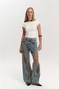 2025 primavera Y2k <span class=keywords><strong>Pantalones</strong></span> rectos Retro textura calada gradiente Jeans <span class=keywords><strong>pantalones</strong></span> sueltos de pierna ancha - Product Image 4