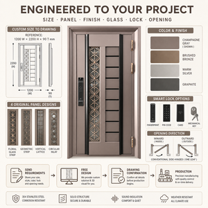 Porta d'Ingresso Principale di Sicurezza in Acciaio Inox su Misura per Villa di Lusso, <span class=keywords><strong>Design</strong></span> Moderno per Esterno - Product Image 4