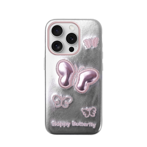 Canvas trường hợp điện thoại bướm thiết kế tùy chỉnh cho 15 Pro Max màu Bạc Điều chỉnh thêu làm cho chống sốc - Product Image 1