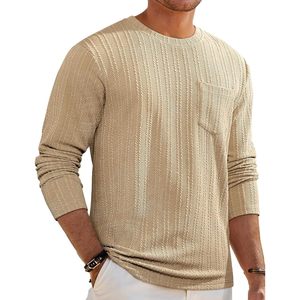 Pull à col rond à manches longues pour homme FOXA, tricot texturé avec poche, mélange de coton et d'élasthanne respirant, vêtements décontractés - Product Image 1
