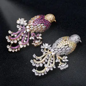SUYU National Style Retro Color Copper Inlaid Cubic Zirconia Animal Suit Gift Accessories Female Magpie Brooch