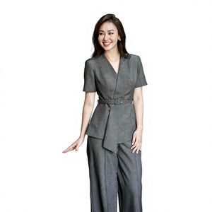 Chaqueta de Mujer de Marca al por Mayor, Manga Corta, Estilo Periodista, Cuello Largo, HAGOO, Blusa Elegante para Oficina, Casual, Cuello en V, A9069 - Product Image 1