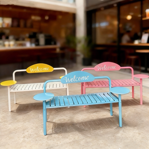 Banco de Patio de Hierro Forjado, Doble Asiento, Color Azul Cielo, Asientos Contemporáneos para Exteriores - Product Image 3