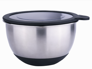 Juego de cuencos para mezclar ensaladas de metal Rorence Kitchen de 3 cuencos Sevring de acero inoxidable con tapa transparente - Product Image 6