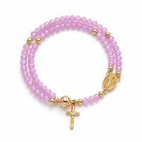 Bracelet superposé pour femme avec cristaux facettés taillés en diamant et strass, perles magnétiques dorées, améthyste et croix portrait – Cadeau
