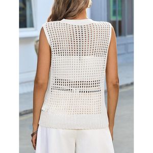 Chaleco de punto sin mangas para mujer, estilo bohemio, con cuello redondo, diseño calado, ideal para la playa, tejido a crochet, para verano - Product Image 5