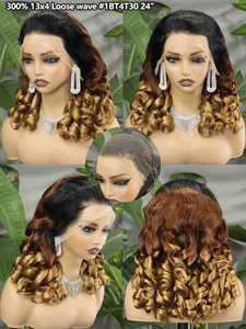 Perruque à ondulations lâches avec dentelle frontale 13x4 de 24 pouces |   Cheveux <span class=keywords><strong>vierges</strong></span> brésiliens bruts |   Cheveux 100% humains et plusieurs couleurs - Product Image 4