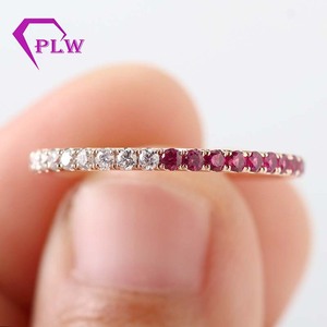 Anillo de diamantes Moissanite Provence 14K Oro rosa macizo 1.8mm Melee Ruby Moissanite Stone Anillos de compromiso Banda - Product Image 5