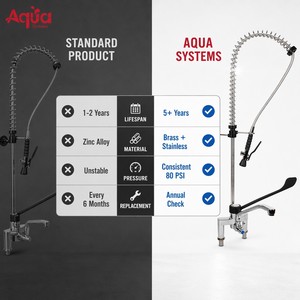 Aqua Systems Kitchen Faucet Wall <b>Mounted</b> Single Handle Pull Out <b>Spray</b> Chrome Finish Lead Free Brass Valve Contemporary Design - Product Image 4