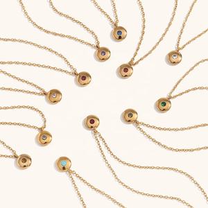 Collar Dingran, Diseño Impermeable de Verano, Minimalista, con Dije Redondo de Piedra Natal, para Mujer - Product Image 1