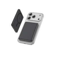 Batterie externe magnétique ultra-fine en alliage d'aluminium 5000 mAh avec charge rapide PD 20W et chargeur sans fil, entrée Type-C
