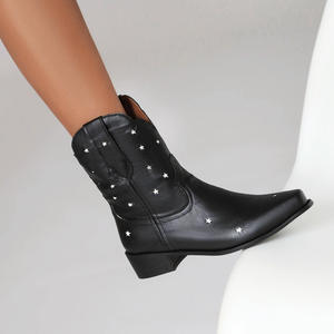 BUSY GIRL XY4824 <span class=keywords><strong>botas</strong></span> de vaquero marrón para <span class=keywords><strong>mujer</strong></span> 2023 moda occidental tacones bajos señoras Bota Country Star <span class=keywords><strong>botas</strong></span> cortas - Product Image 4