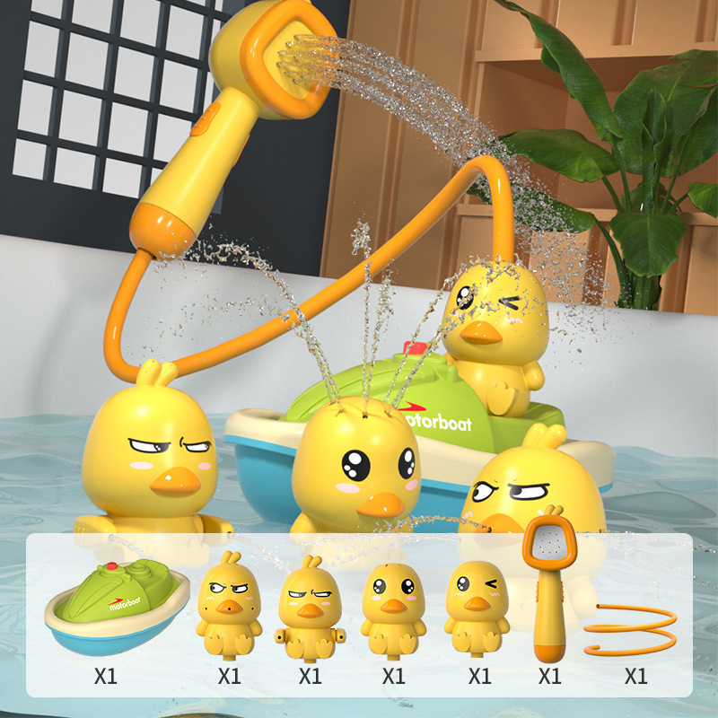 Yellow duck water-spraying set with showerhead