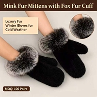 Gants complets en vraie fourrure de vison colorée avec revers en fourrure de renard, doux, en fourrure naturelle, coupe-vent et chauds