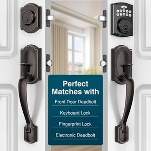 Manija de Puerta Delantera Calzibeno, Bronce Envejecido, Diseño Tradicional de Zinc, Fácil Instalación, Reversible, para Puerta de Entrada - Product Image 2