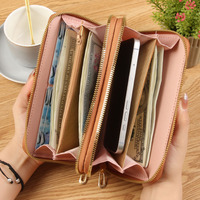 Dompet Panjang Wanita Baru dengan Ritsleting Ganda, Tas Selempang Bordir Bergaya Vintage, Kapasitas Besar, Dompet PU Lembut untuk Ponsel
