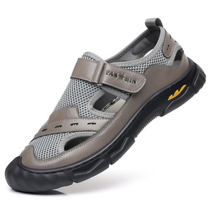 Fasthin Mesh <b>Closed</b> <b>Toe</b> <b>Sandals</b> Flat Velcro Closure Breathable Men's Summer Shoes Gray Black Brown Adult Size 3102 - Product Image 4
