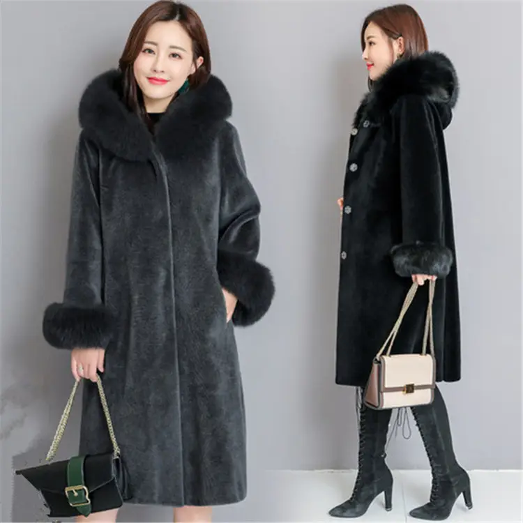 YQ155 free shipping Women Winter Warm Genuine Lamb wool cashmere Fur Coat Brown Fur trench Coat