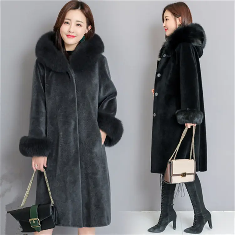 YQ155 gratis verzending Vrouwen Winter Warm Echte Lam wol kasjmier Bontjas Bruin Bont trenchcoat