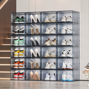 Transparent Stackable Shoe Storage Box Dustproof Cover Foldable Plastic Sneaker Organizer Rectangle Standing Type 840g - Product Image 2