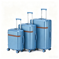 Ensemble de 3 valises trolley rigides classiques bleu clair en ABS avec serrure à combinaison, idéales pour les voyages en extérieur et faciles à transporter à l'aéroport