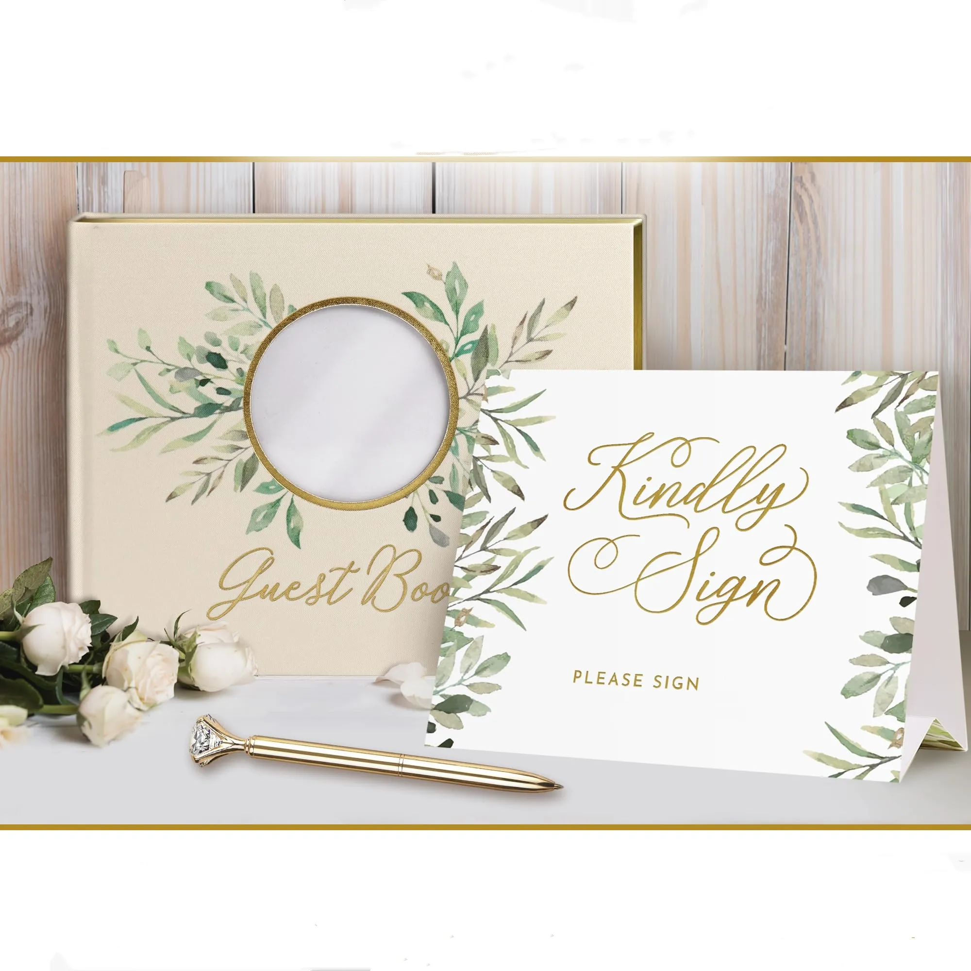 Customize Cover Linen Photo Guestbook to Sign at Reception Party Wedding Guest Book with Pen and Table Sign
