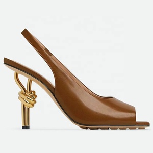 Women's Brand Style Irregular Metal High Heels Square Toe Sandals Summer Girls Stiletto Slingback Dress <b>Shoes</b> - Product Image 3