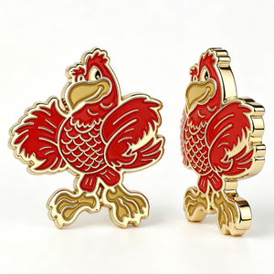 Red Cardinal Mascot Metal <b>Pin</b> Gold Plated Hard Enamel Collectible Art <b>Badge</b> Cartoon Shape - Product Image 3