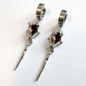 Gothic Ruby Earrings Punk Earrings for Men Women Goth Flower Blood Red Roses Crystal Dangle Earring Women's Halloween Jewelry - Product Image 4