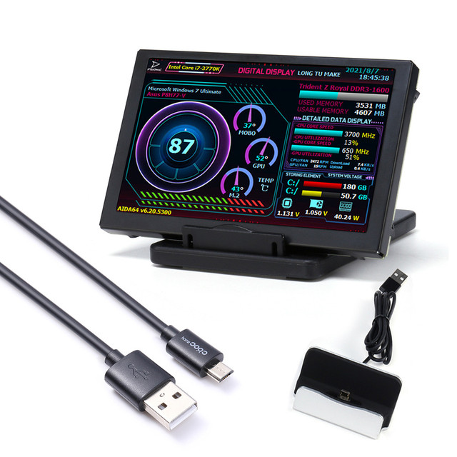 5 Inch IPS Monitor Display Aluminum Alloy USB HDD Monitor Display CPU GPU RAM HDD Secondary Screen 360Degree Rotation for AIDA64