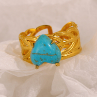 Dreamshow Bague cœur en pierre turquoise Plaqué or 18K Bague de fiançailles en acier inoxydable