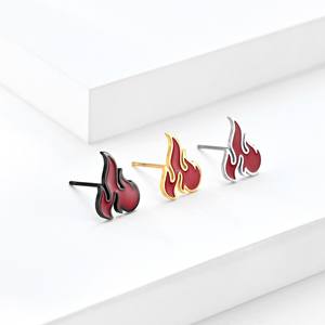 Torch Flame <b>Stud</b> Earrings Gold Red Enamel <b>Titanium</b> Steel Party Fashion Jewelry - Product Image 2
