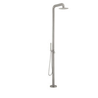 Colonne de douche extérieure moderne Weihao en acier inoxydable, finition nickel brossé, avec robinets de douche à effet pluie, ensemble de douche à poser au sol
