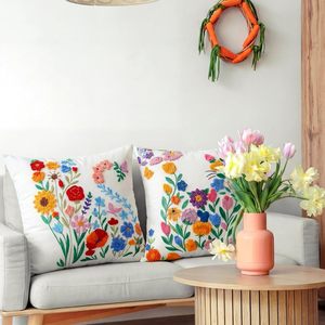 Funda de Almohada Bordada con Flores Estilo Nórdico para el Hogar, Funda de Almohada para Reposacabezas de Sofá, Funda de Cojín Personalizada para Oficina, 100% Poliéster - Product Image 2