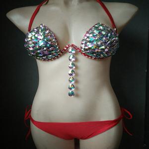 New <strong>Samba</strong> Carnival Dance Rhinestone Bikini Set High Waist Bra Party Crystal Silver Stone Handmade Crystal Dry Plus <strong>Size</strong> - Product Image 1