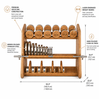 Ensemble de fitness haut de gamme en bois avec haltères, barres d'haltères et kettlebells en acier inoxydable pour entraînement commercial ou à domicile de luxe