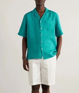 Uomo Streetwear oversize Shorts manica da uomo camicie da lavoro camicia di <span class=keywords><strong>lino</strong></span> up Vintage corto Slim Fit Casual con bottone per uomo bianco - Product Image 5